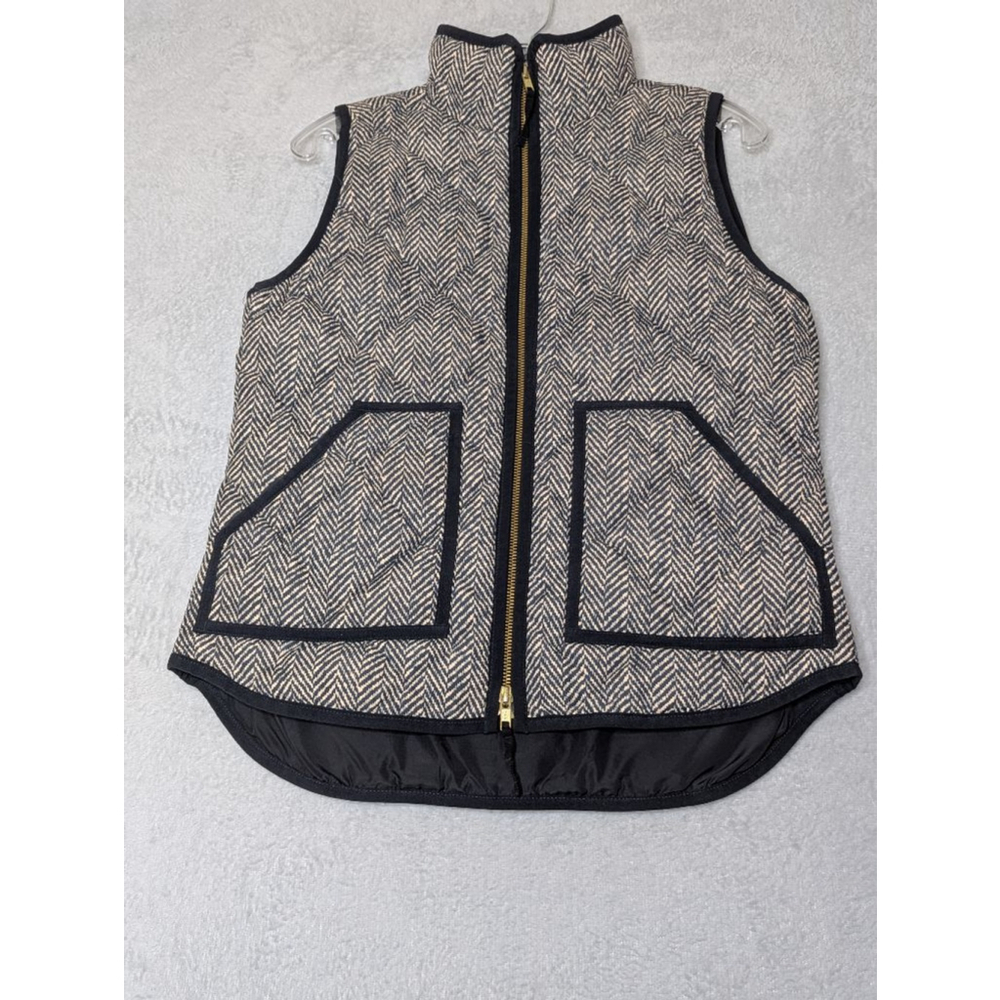 J.Crew Vest Women's XS Herringbone Down Puffer Black Beige - Picture 1 of 8